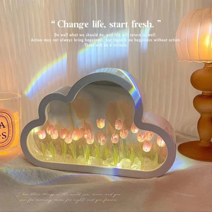 DIY Cloud Tulip Mirror Night Light-Creative Home Decoration