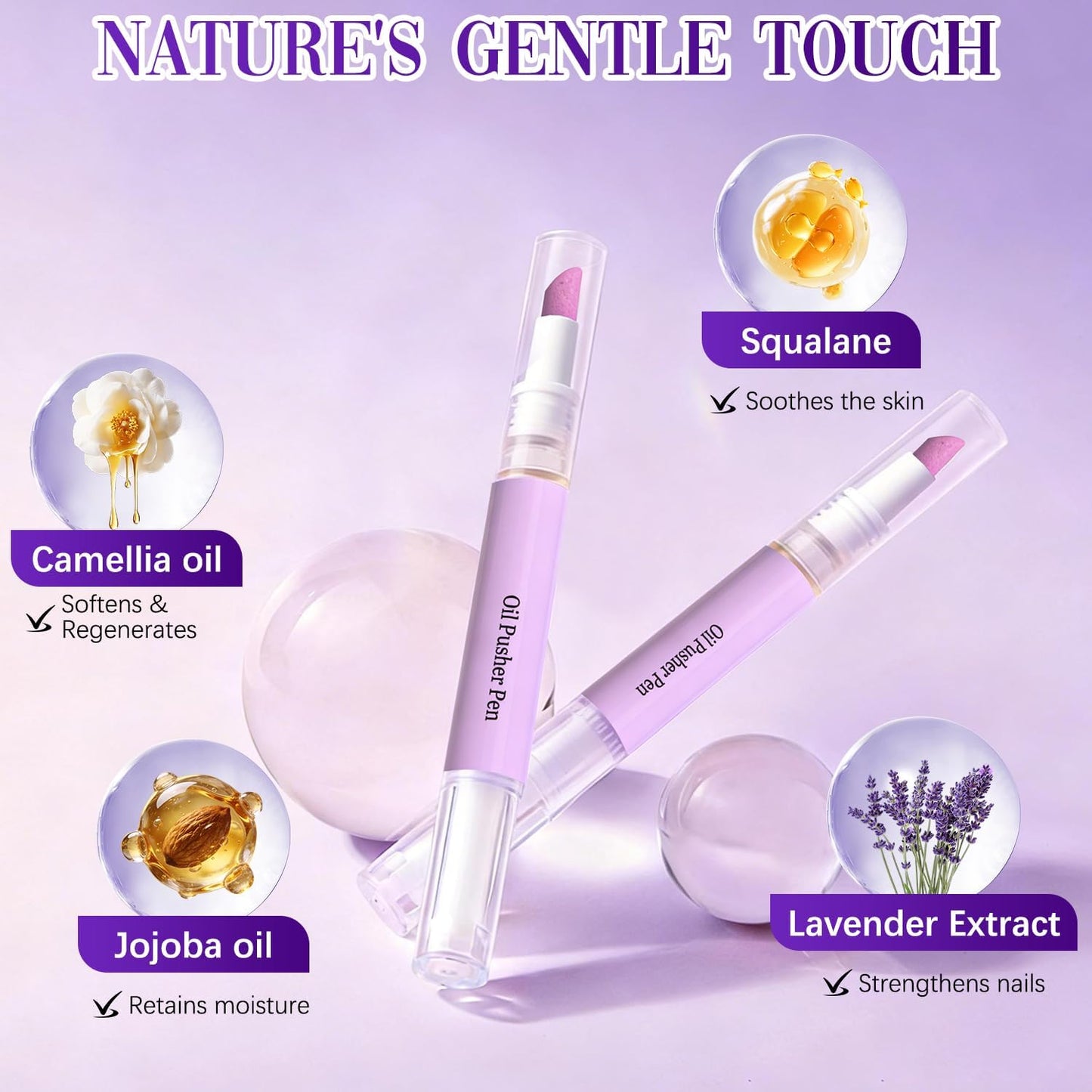2-in-1 Nail Care Tool with Ceramic Cuticle Pusher & Moisturizing Oil