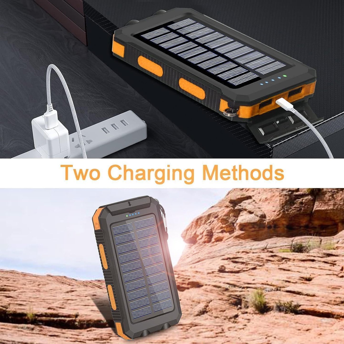 20000mAh  Fast Charging Solar Power Bank with Dual LED Flashlight & Compass