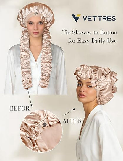 Heatless Curl Satin Bonnet for Sleeping, No Slip Sleep Bonnet with Long Curling Ribbons