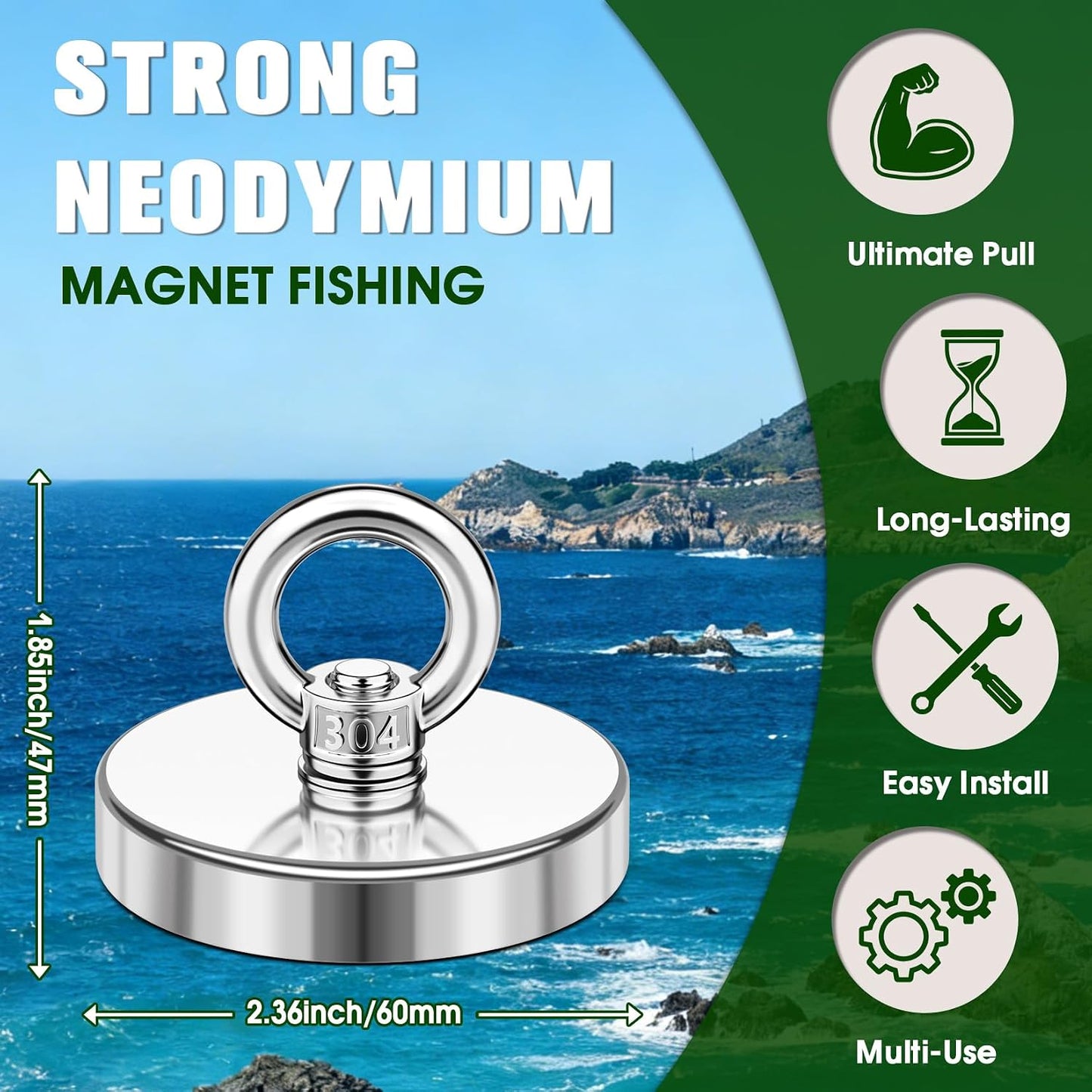 500 lbs Heavy Duty Fishing Magnets with Countersunk Hole