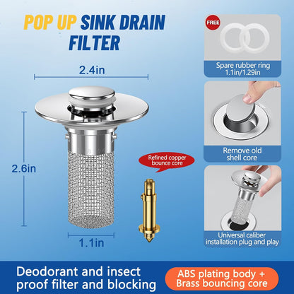 Stainless Steel Floor Drain Filter,Bathroom Sink Stopper Hair Catcher