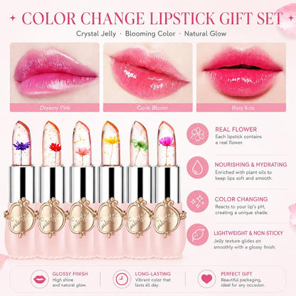 3 Pack Crystal Jelly Flower Magic Temperature Color Change Lipstick