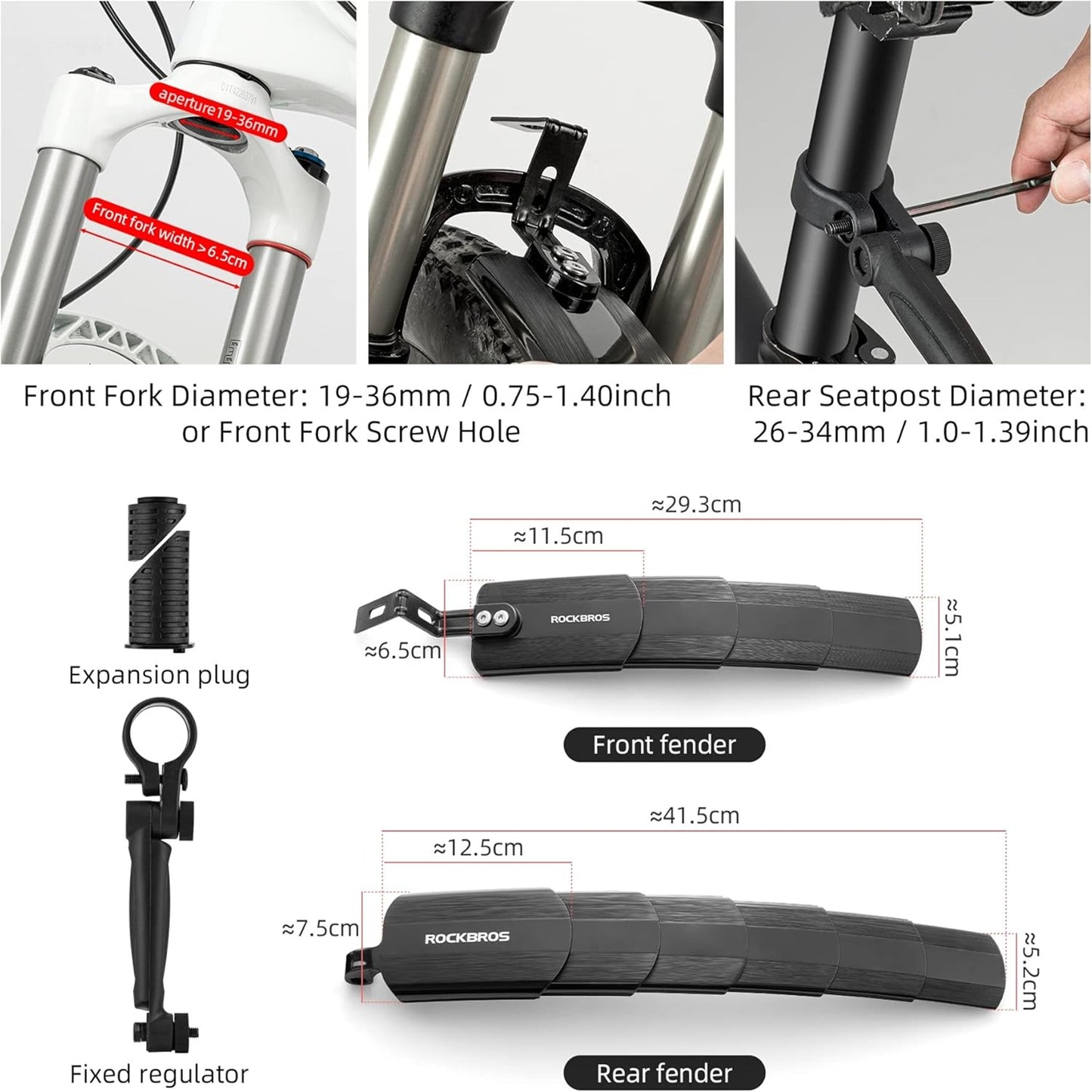 Mountain Road Bike Front and Rear Fenders - Foldable Retractable Extended Fenders