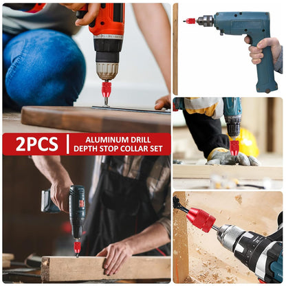 2Pcs Aluminum Alloy Adjustable Drill Bit Stop Collar Set