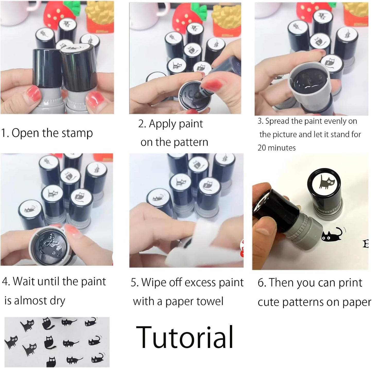 4Pcs Cute Black Cat Kitten Stamps for Stamp Cards, Letters and Diaries Decorative Mini Stamps