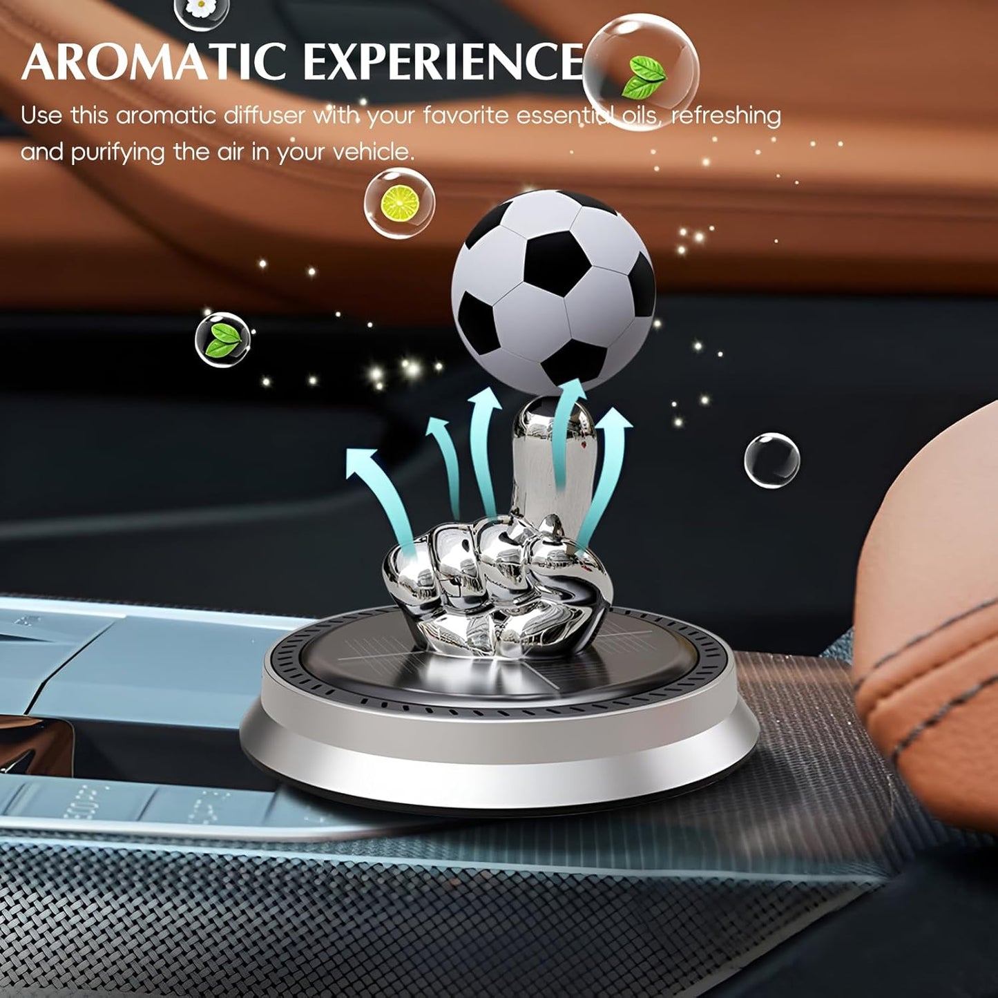 Solar Powered Rotating Soccer Ball Car Air Freshener - Aromatic Diffuser