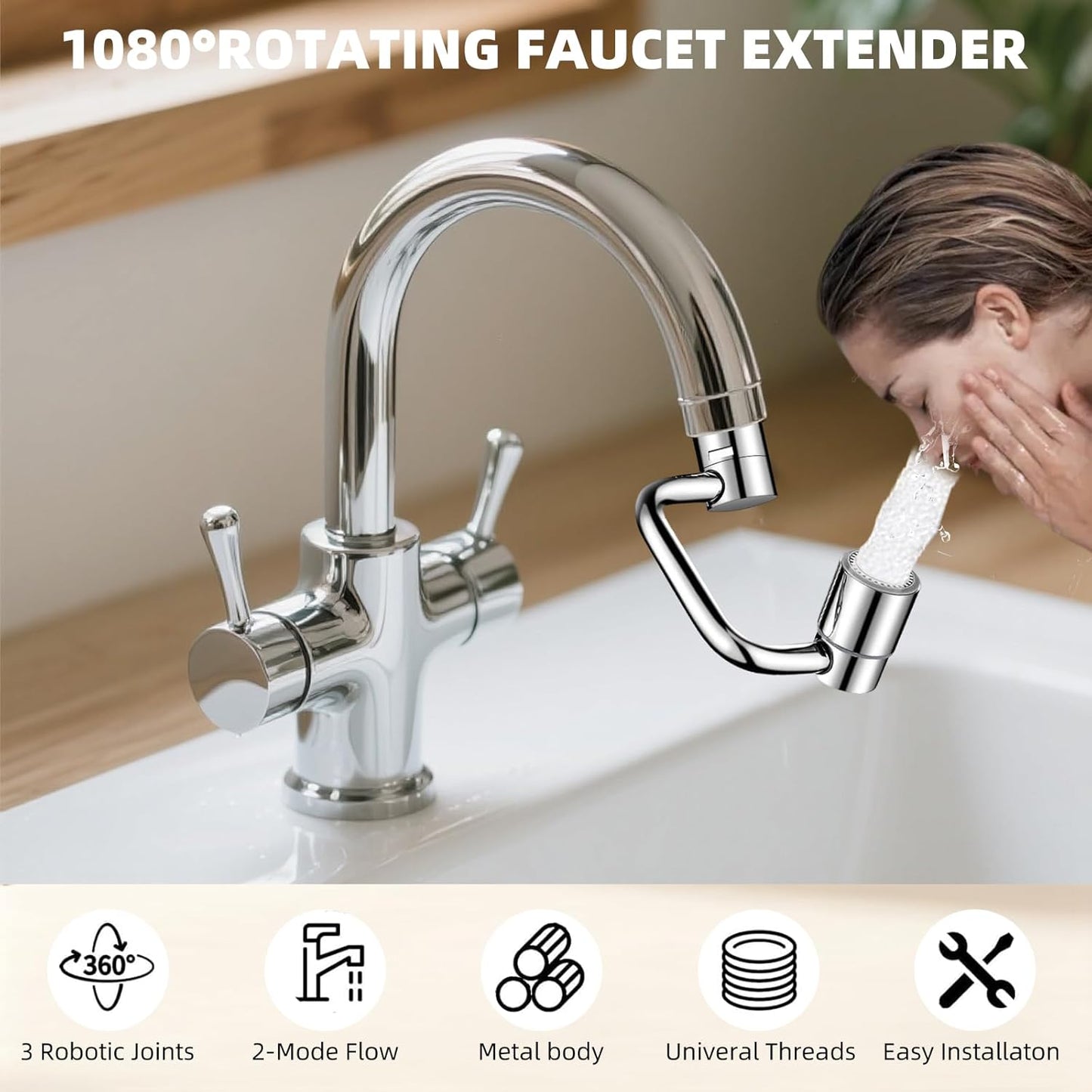 Universal Stainless Steel 360° Rotatable Faucet Aerator Extension