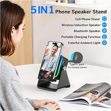 5-in-1 Wireless Induction Bluetooth Speaker with Phone Stand