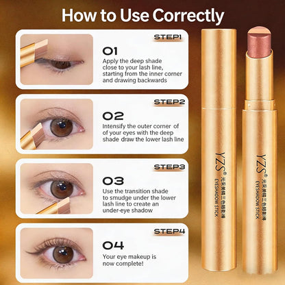4Pcs/Set 3 Color Waterproof Long-lasting Gradient Eyeshadow Stick