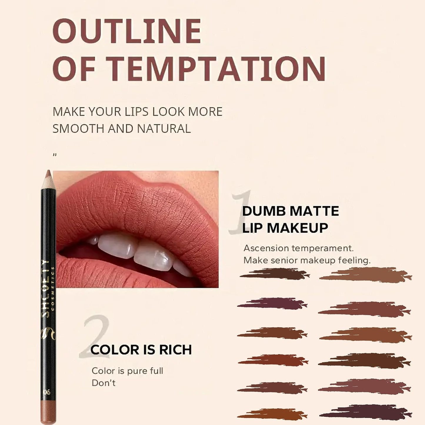 12pcs Nude Natural Smooth Lip Line Pencil Set