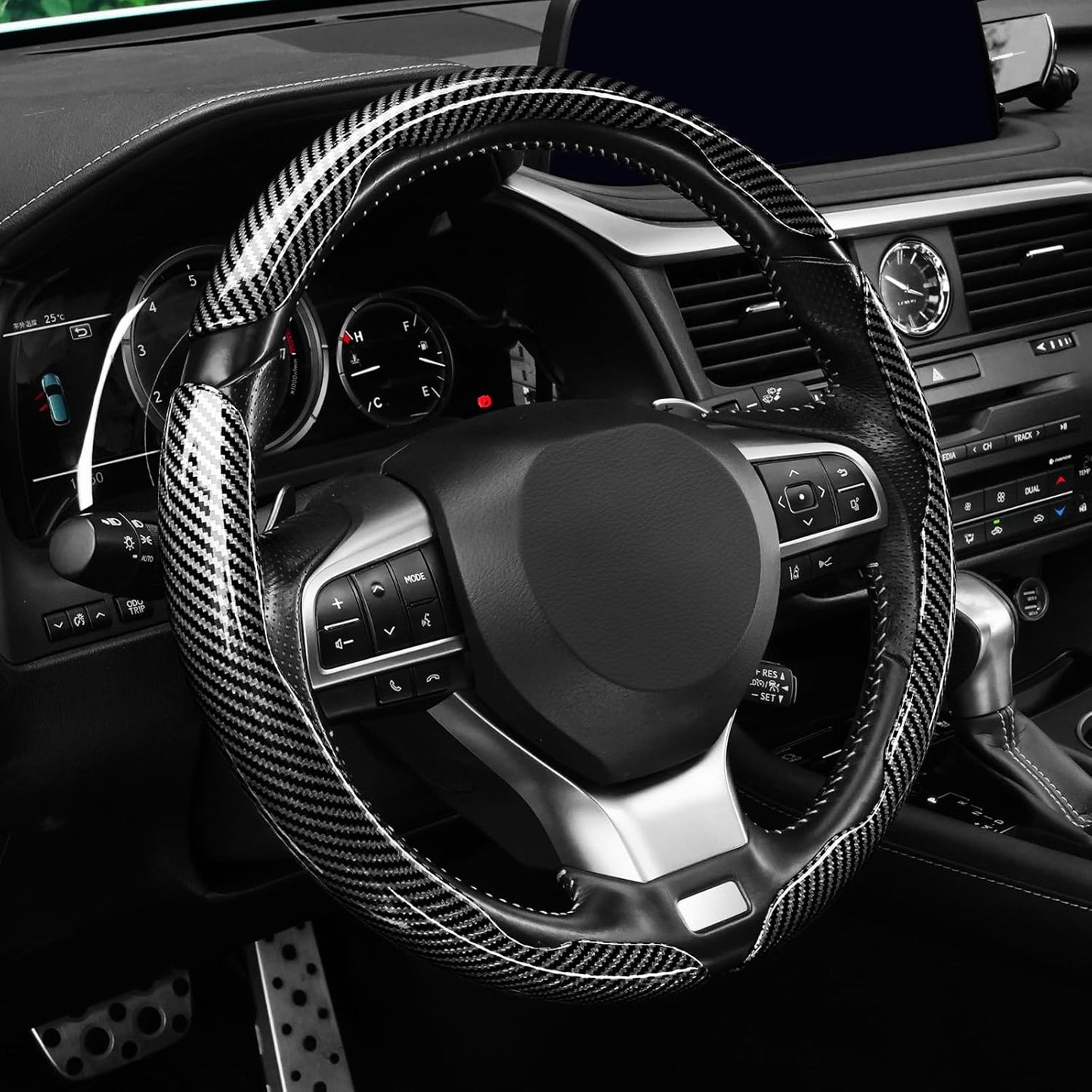 3pcs Carbon Fiber Anti-Skid Steering Wheel Cover