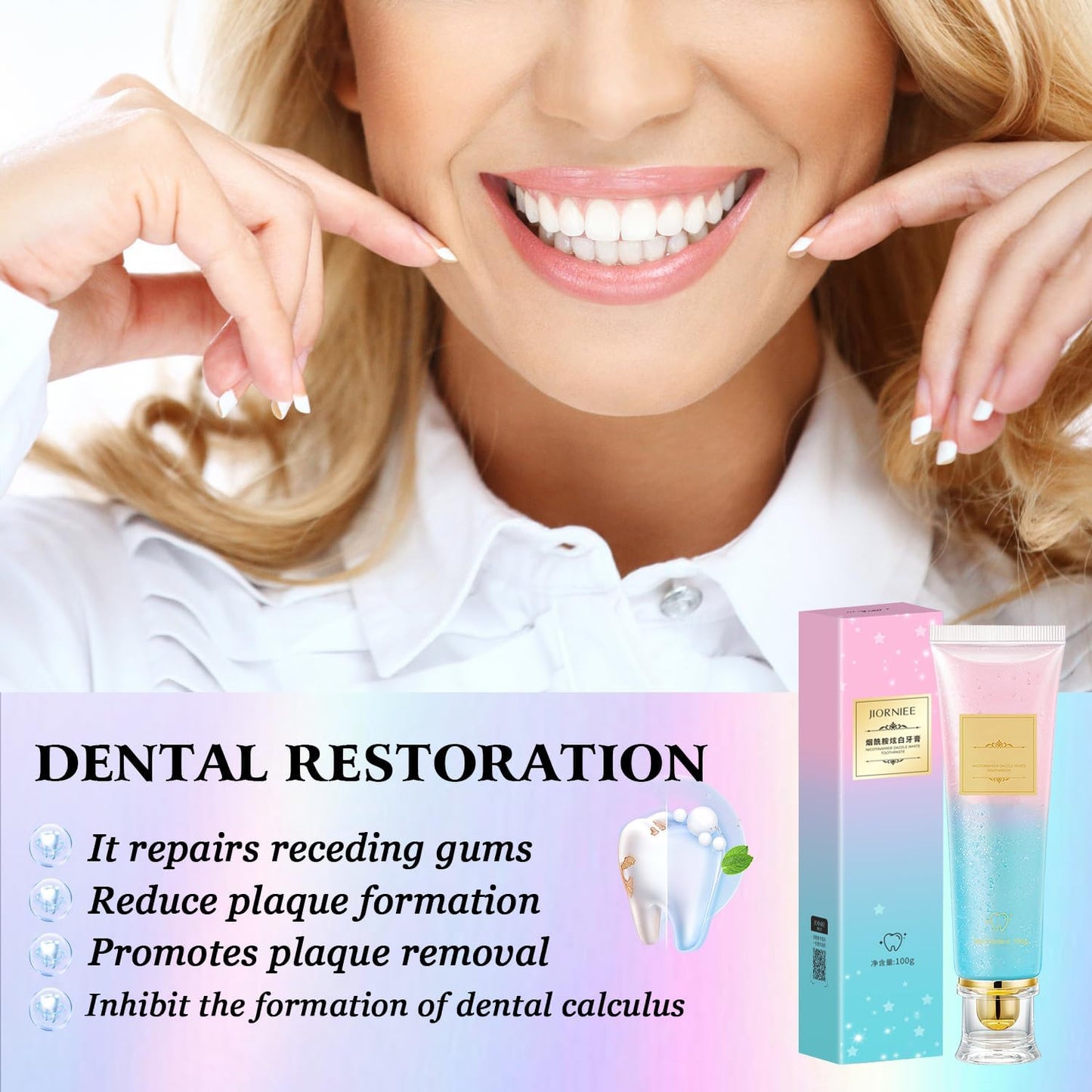 Niacinamide Whitening Toothpaste,Deep Stain Removal, Improves Gum Health