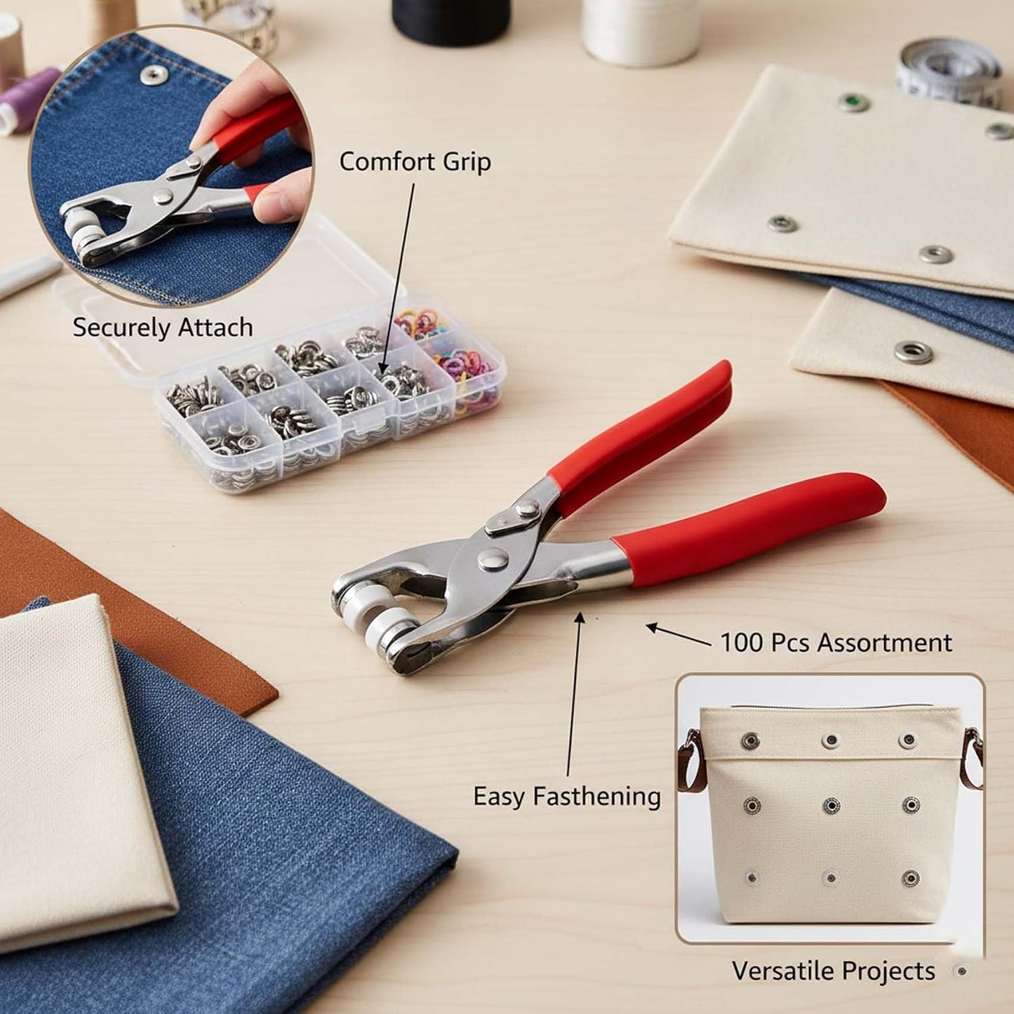 Manual Pressure Pliers with 100pcs Invisible Colored Metal Buckle