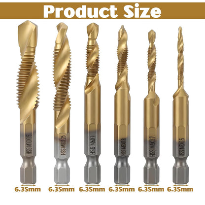 6 Pcs Titanium Carbon Steel Combination Drill Tap Set