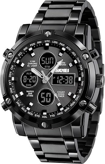 Mens Waterproof Military Analog Digital Business Watch