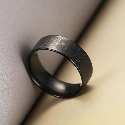 Mens Cross Titanium Ring Vintage Religious Band Polished Brushed
