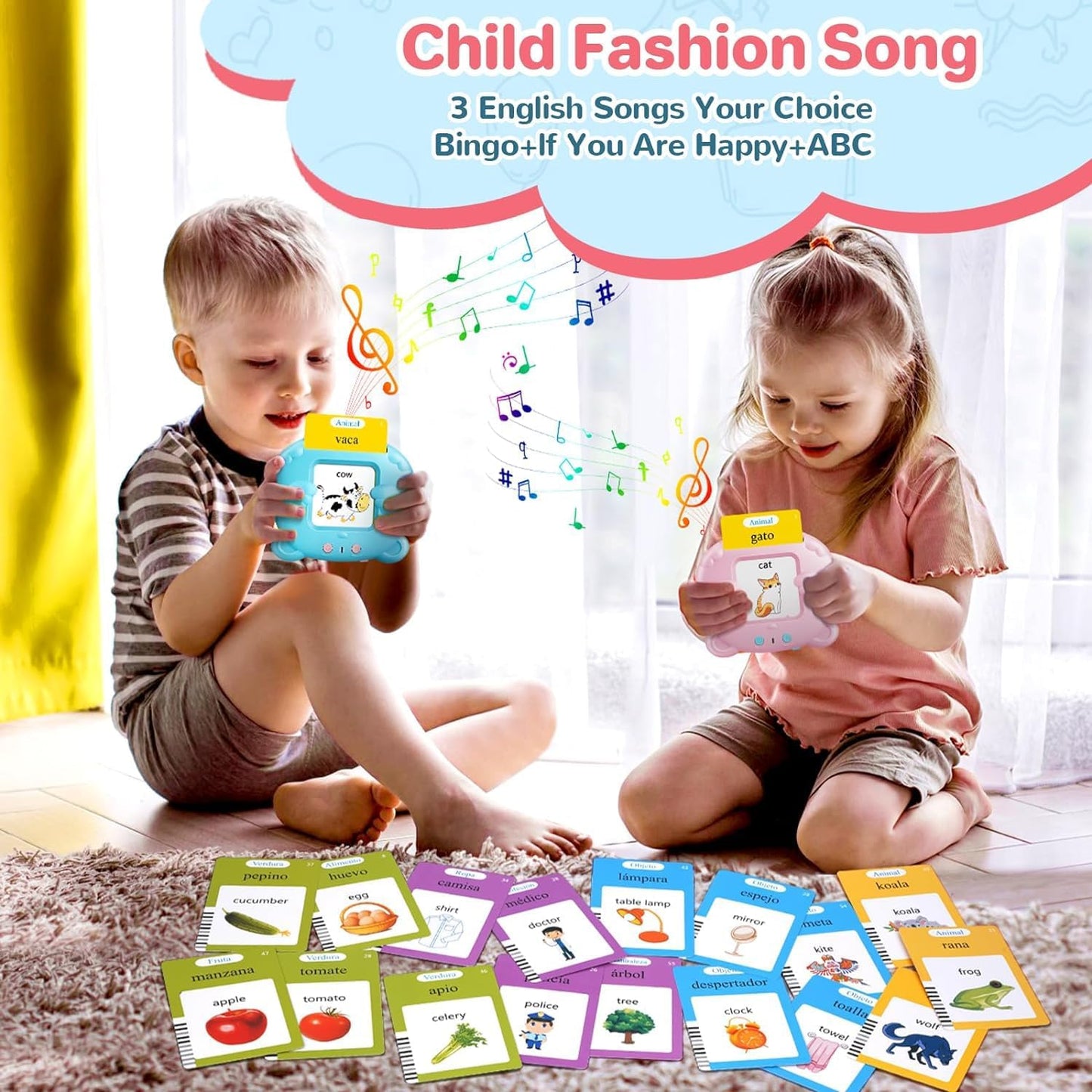 224 Words Spanish & English Talking Flash Cards for Toddler