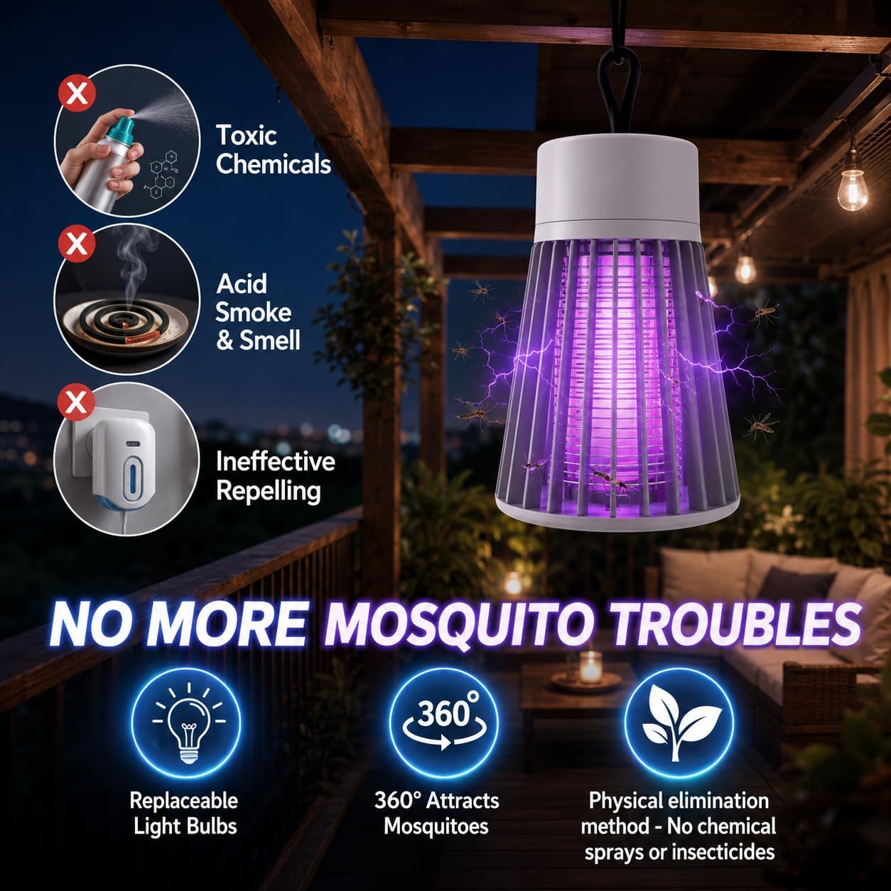 Portable USB Recharge Fly Zapper Mosquito Killer for Bedroom Patio Camping Home