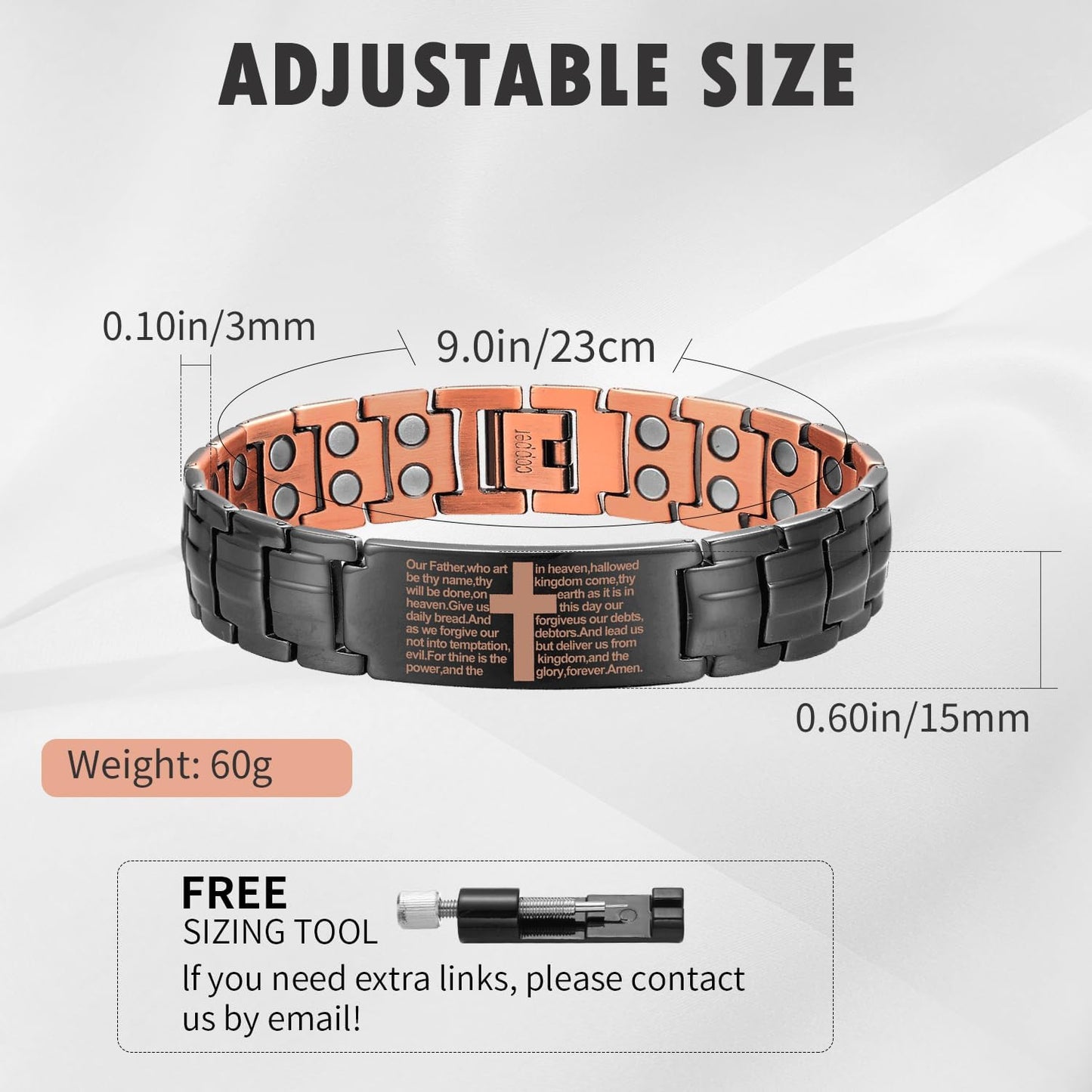 MagEnergy Copper Cross Bracelet for Men - Ultra Strength Magnetic Copper Mens Cross Bracelets