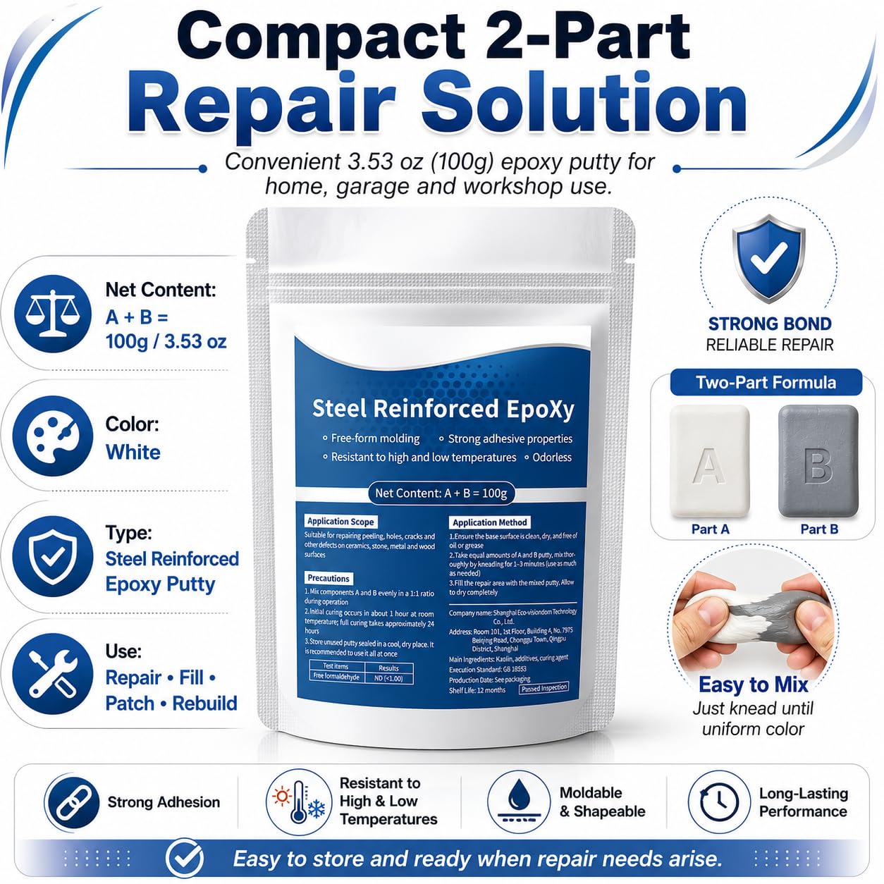 High-Strength Multi-Purpose Repair Clay Steel Reinforced Epoxy Putty