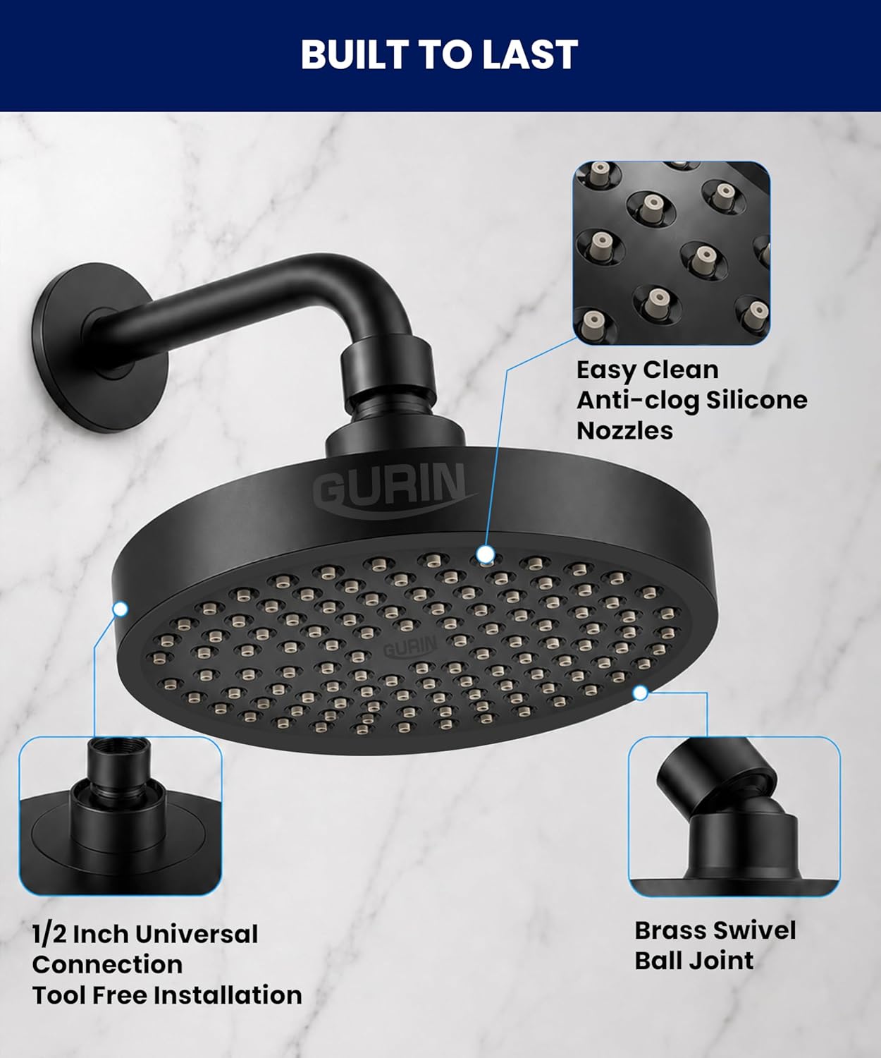 4 Inch Powerful High Pressure Anti-Clog Shower Head