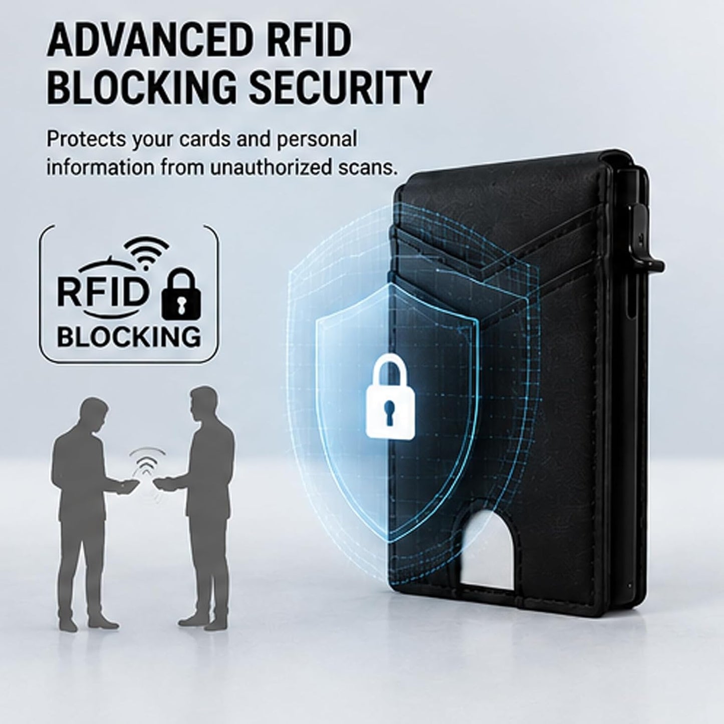 Slim Minimalist RFID Leather Wallet Pop Up Card Holder for Cash Coins & Credit Cards