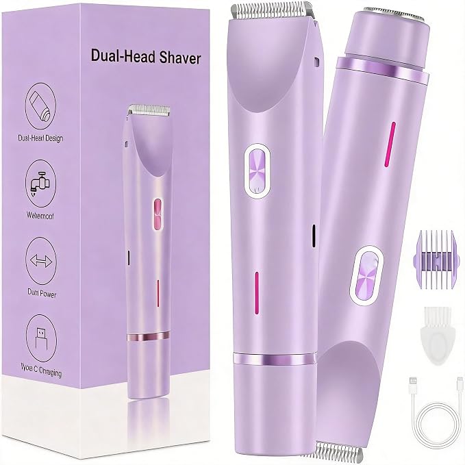 2 in 1 Dual Head Cordless Bikini Trimmer for Women Waterproof Painless Hair Removal