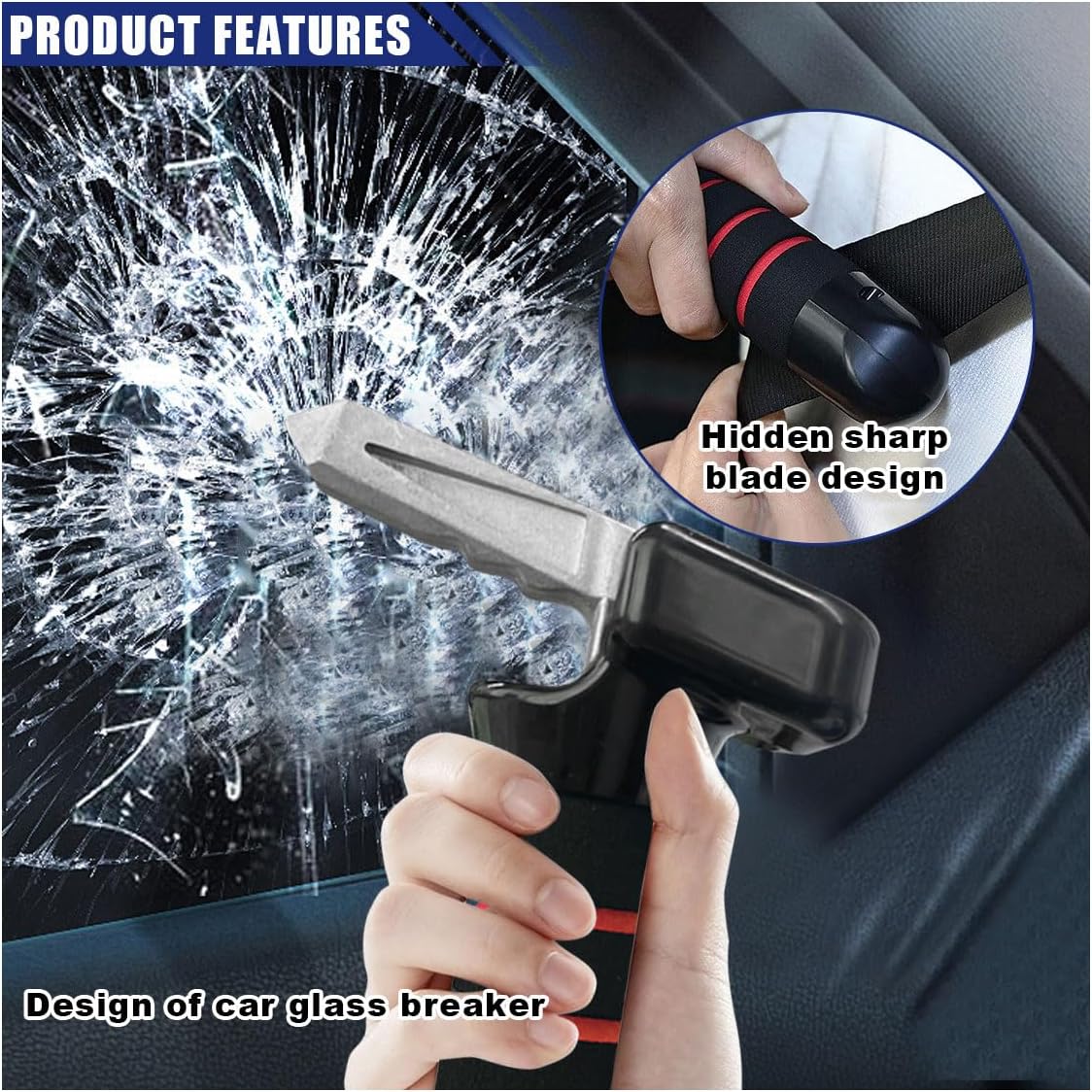 3 in 1 Car Door Handle for Elderly, Seatbelt Cutter and Window Breaker Car Door Latch Handle
