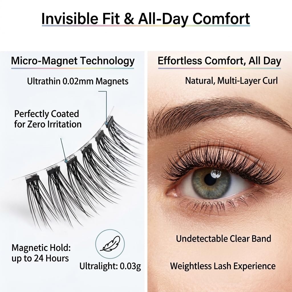 2 Pairs Reusable Magnetic Eyelashes Lashes with Curler