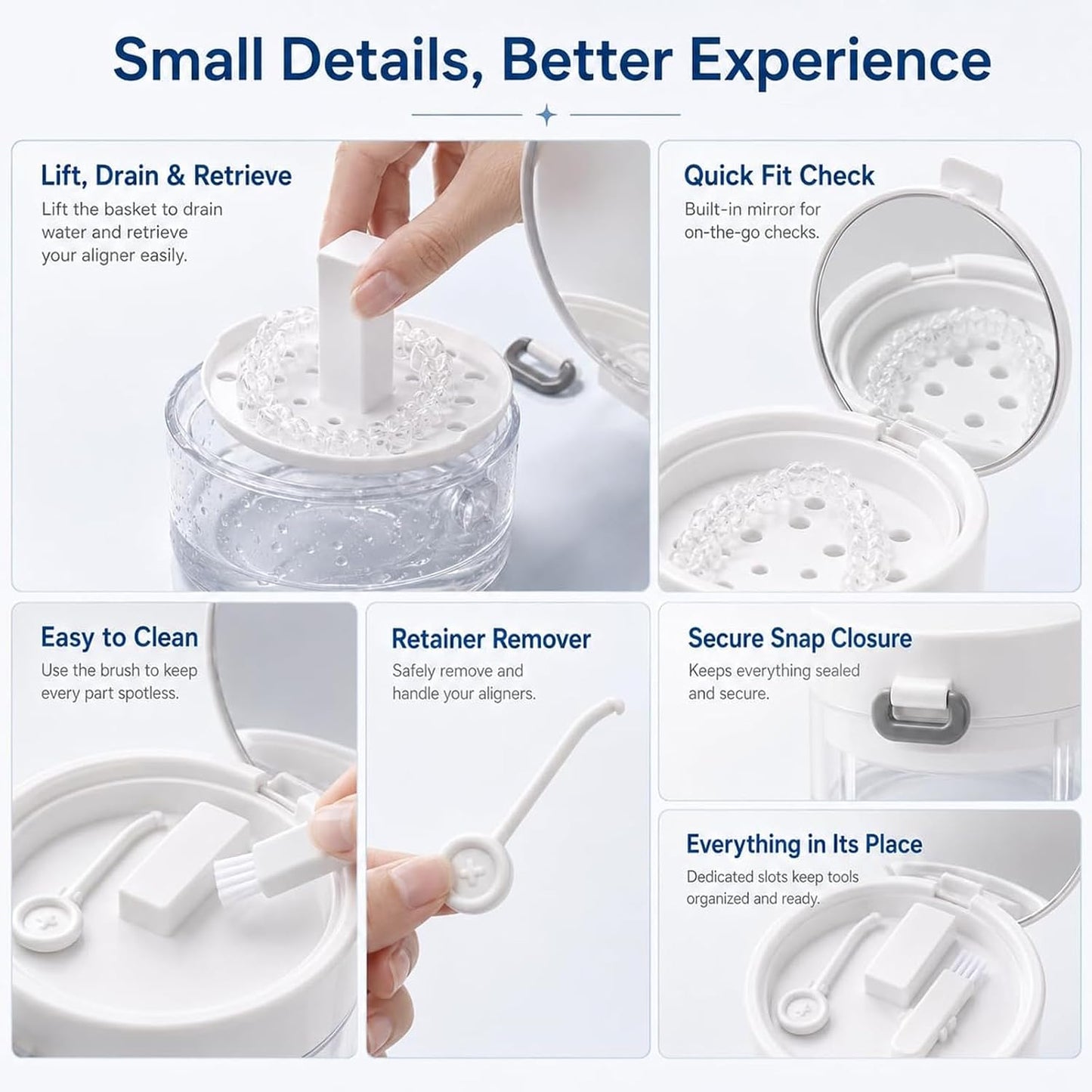 3-in-1 Portable Retainer Case with Mirror and Cleaning Brush