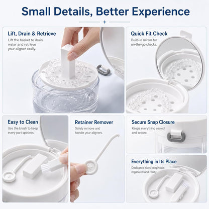 3-in-1 Portable Retainer Case with Mirror and Cleaning Brush