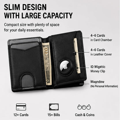 Slim Minimalist RFID Leather Wallet Pop Up Card Holder for Cash Coins & Credit Cards
