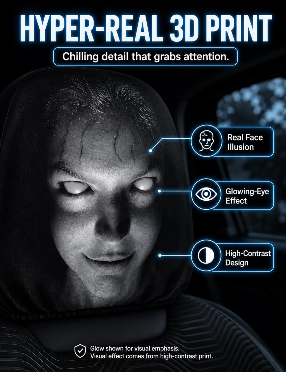 2Pcs Scary Face 3D Printing Auto Seat Headrest Protector