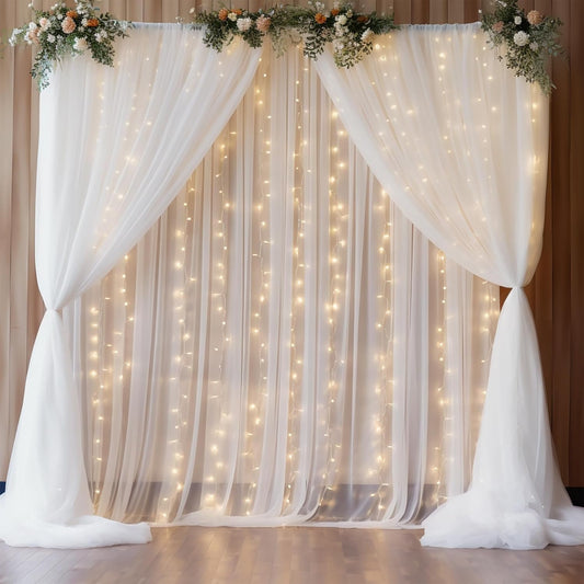 White Double-layered Sheer Curtains With Colorful Led String Lights
