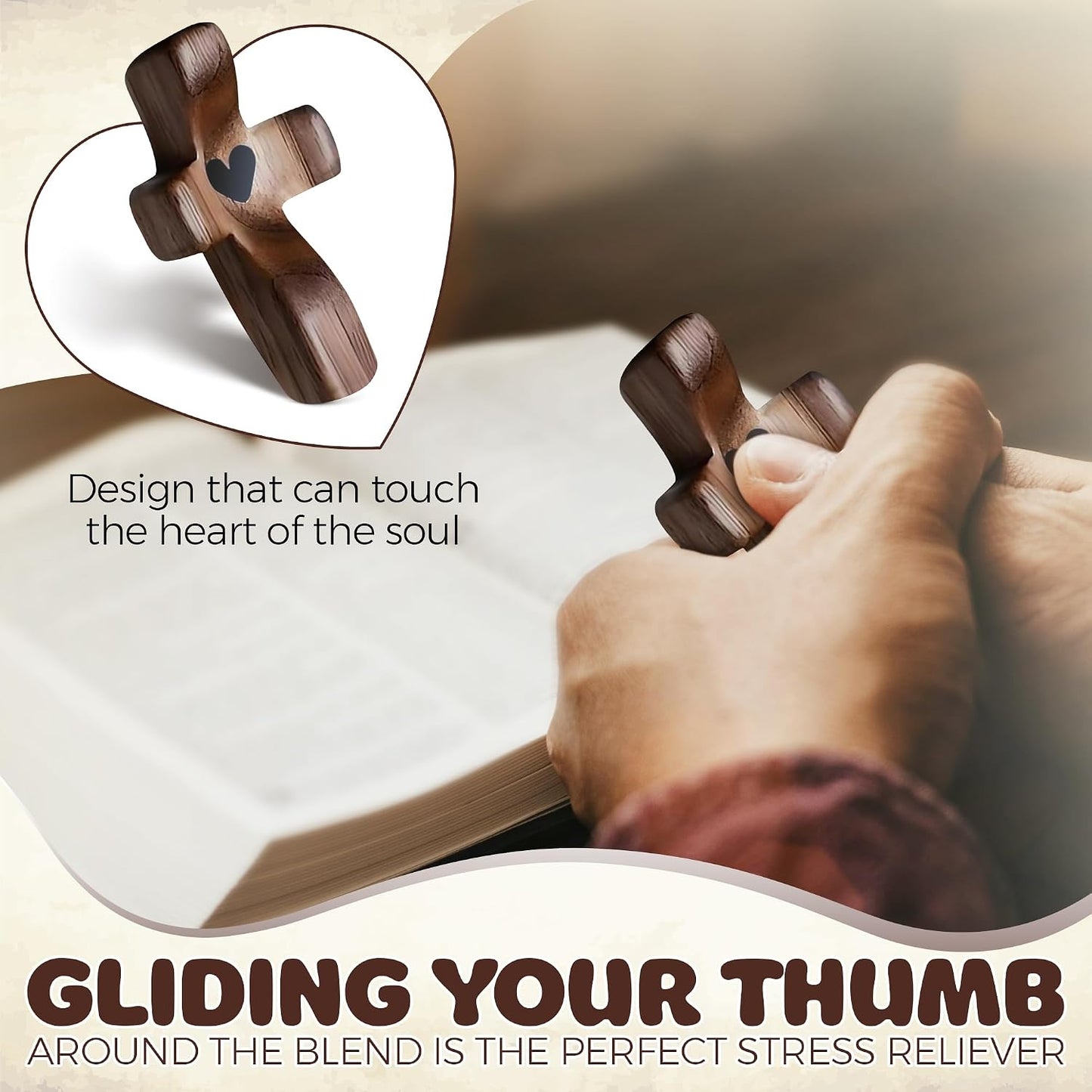 10 Pack Handmade Wooden My Heart Thumb Cross ,Anxiety Relief Stress Reduction Prayer
