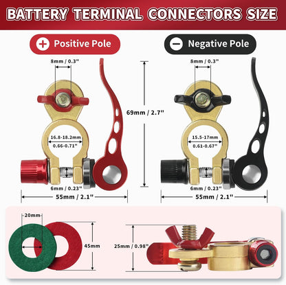 2PCS Car Battery Quick Release Terminal Connectors with Accessories