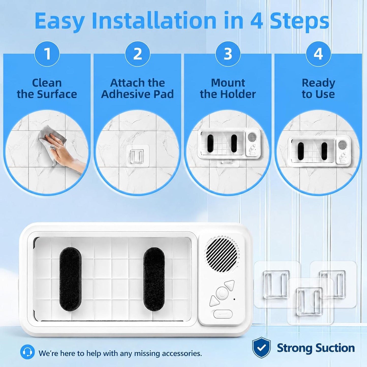 Shower Phone Holder with Speaker, Waterproof Wall Mounted Shower Phone Case for Bathroom