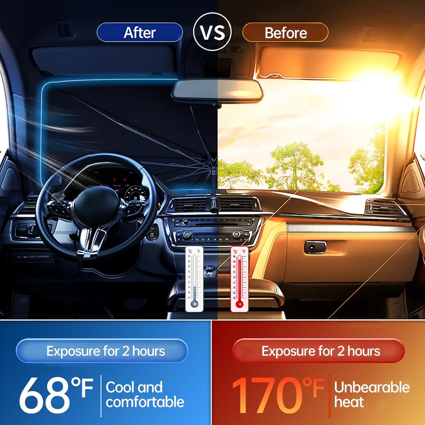 Foldable Car Umbrella Sunshade with UV Block Car Front Window (Heat Insulation Protection)