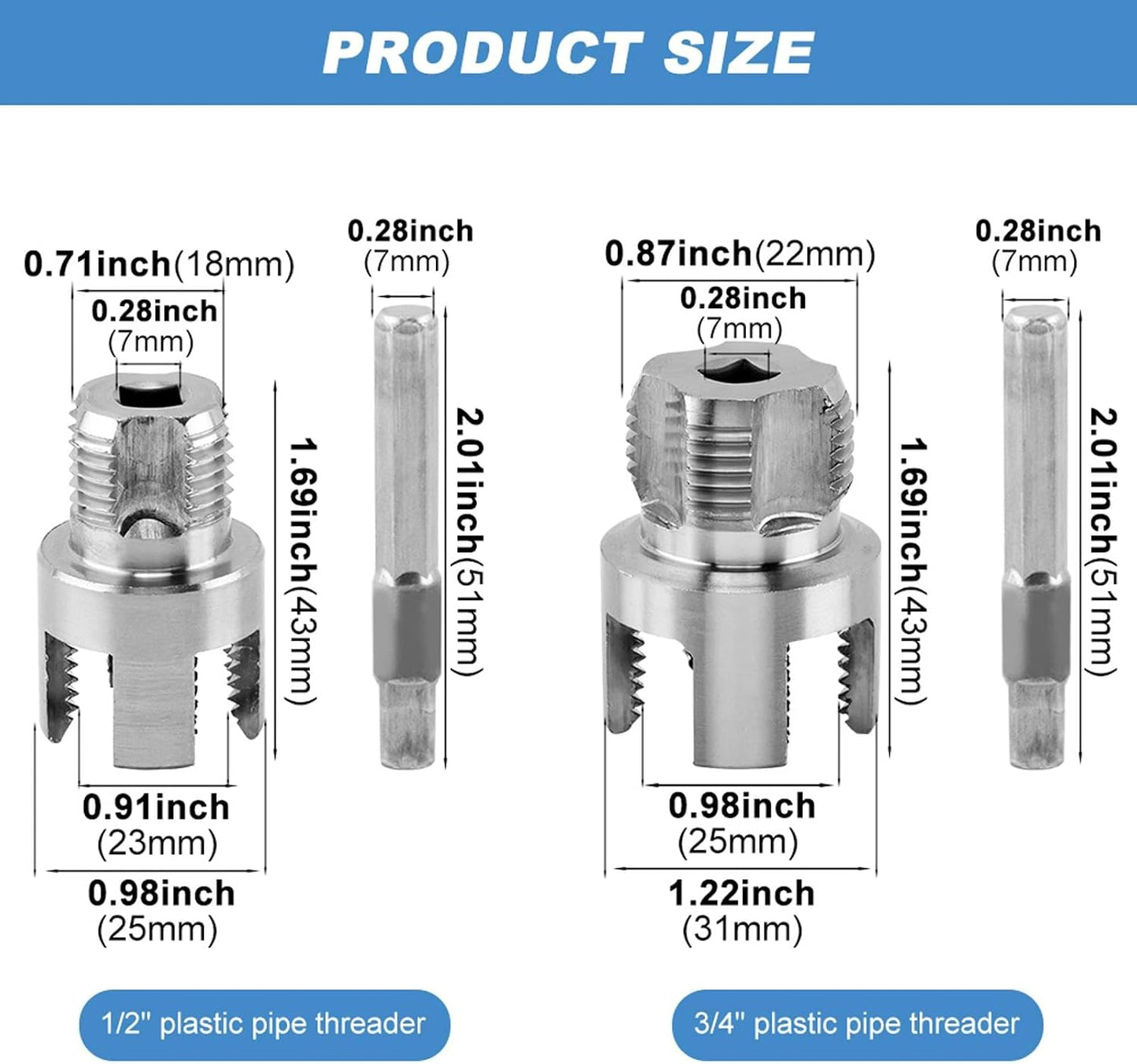 2 Pack Integrated Internal & External Pipe Threading Tool