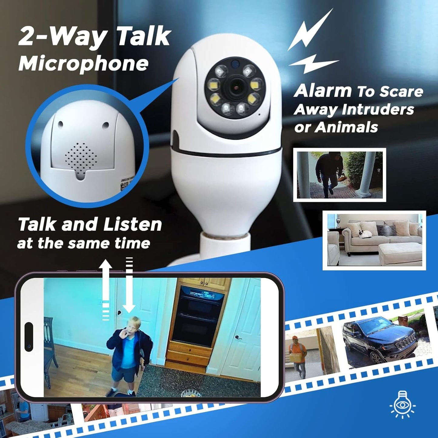 2.4GHz & 5GHz WiFi Light Bulb1080p Security Camera Wireless Light Socket Smart Cameras