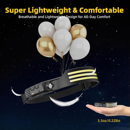 230° Wide Beam LED Headband Flashlight with Motion Sensor