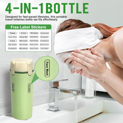 4-in-1 Travel Dispenser Bottle - Leak-Proof Refillable Silicone Squeeze Container with Lock