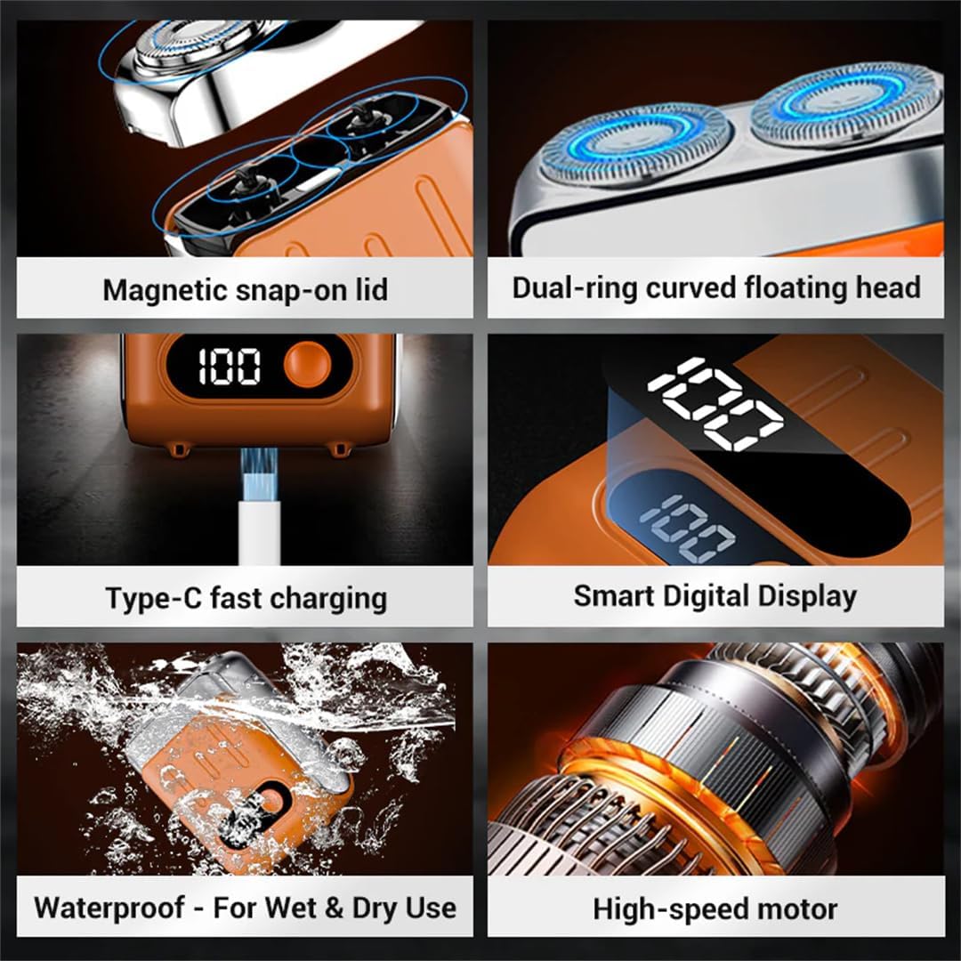 Portable Mini Electric Waterproof Shaver with USB-C Fast Charging