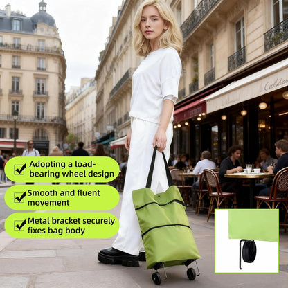 2-in-1 Foldable Shopping Cart with Wheels,Waterproof & Sturdy Grocery Bag Hand Truck