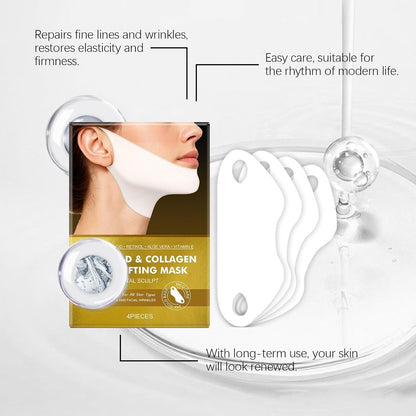 4 Pack Collagen V-Line Chin Lifting Mask – Firming, Hydrating & Anti-Wrinkle Face