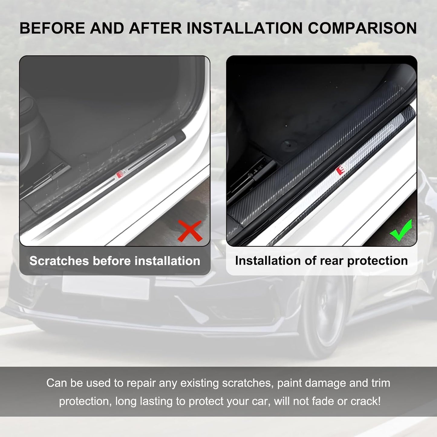 33ft Car 3D Carbon Fiber Vinyl Tape, Anti-Scratch Self Adhesive Door Entry Guards Vinyl Overlay Wrap Roll