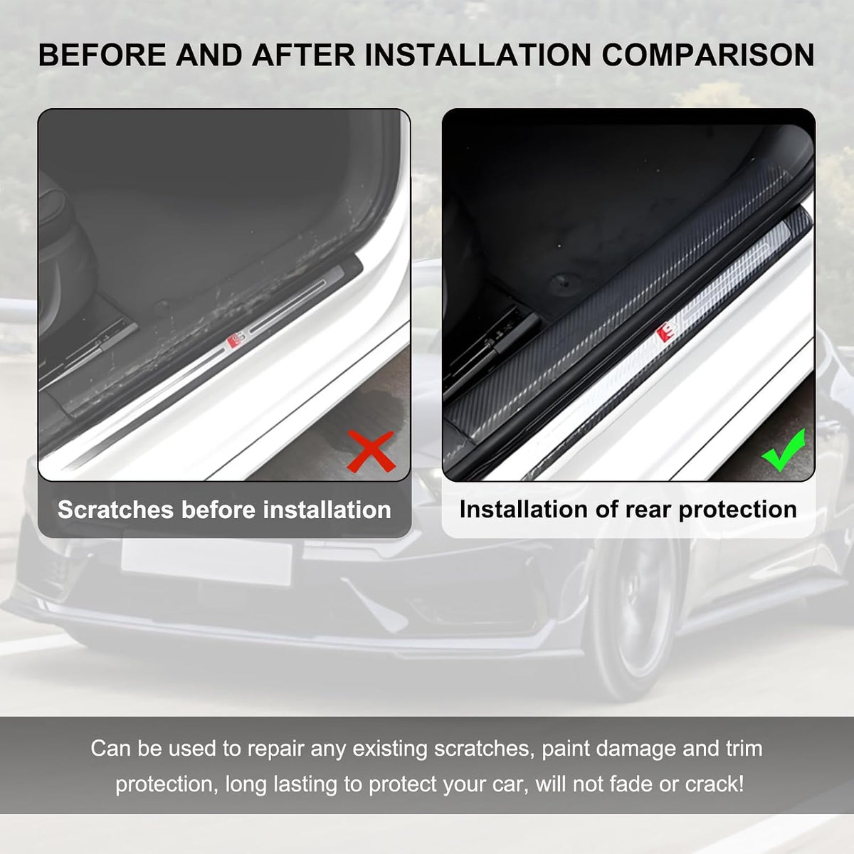 Car 3D Carbon Fiber Vinyl Tape, Anti-Scratch Self Adhesive Door Entry Guards Vinyl Overlay Wrap Roll