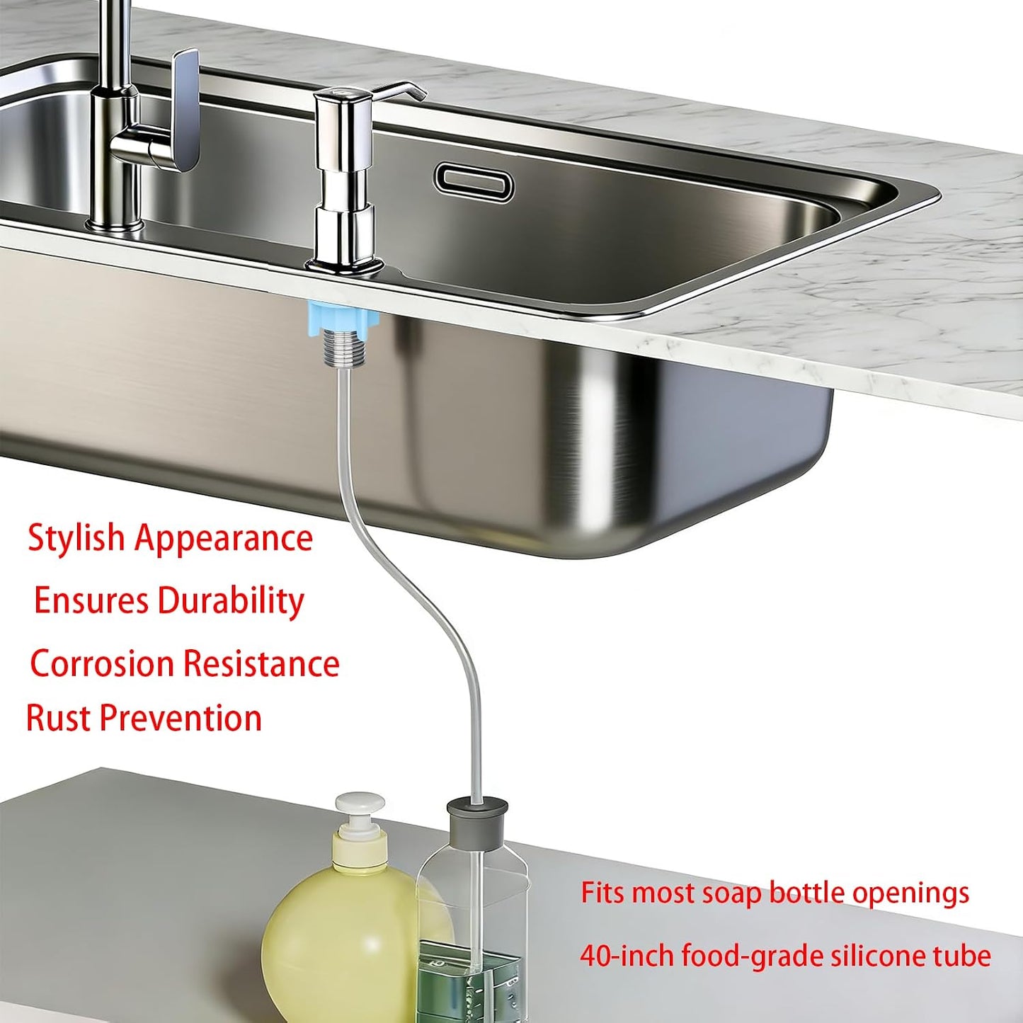 Kitchen Sink Soap Dispenser with 40” No-Spill Extension Tube Kit