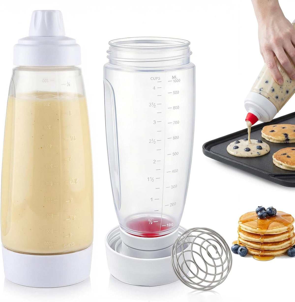 Pancake Batter Dispenser Bottle,1000ml Large Squeeze Bottles